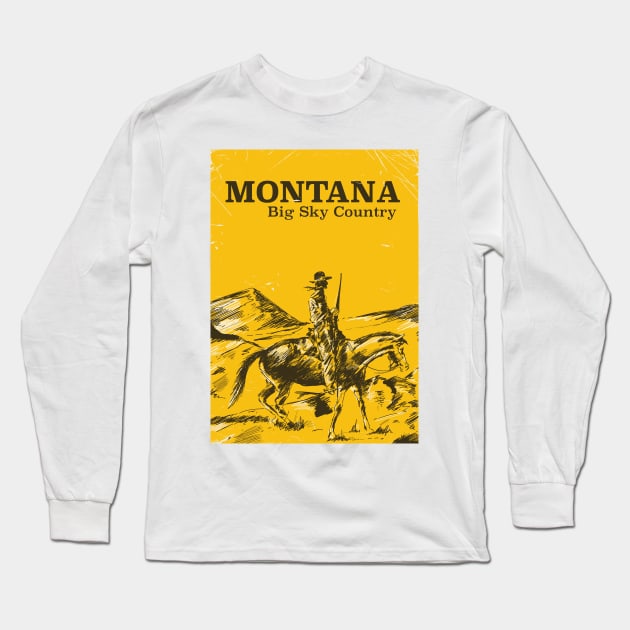 Montana Cowboy Vintage travel poster Long Sleeve T-Shirt by nickemporium1